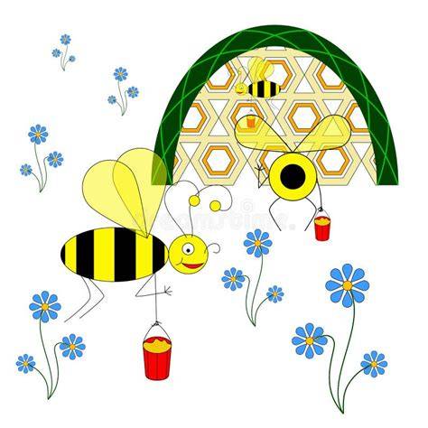 Illustration: Bienen sammeln Nektar und verarbeiten ihn im Bienenstock