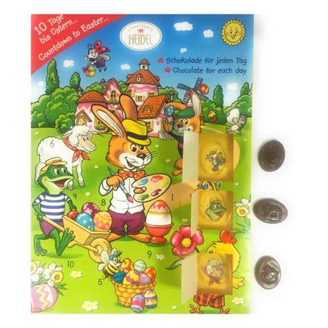 Illustration: Bunter Osterkalender mit 12 Türchen, Frühlingsmotiven und Schokoladenstücken