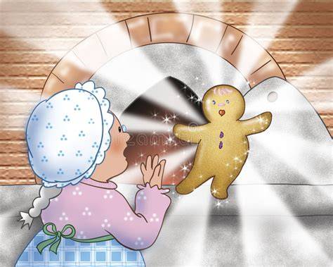 Illustration: Oma backt einen Lebkuchenmann, der davonläuft
