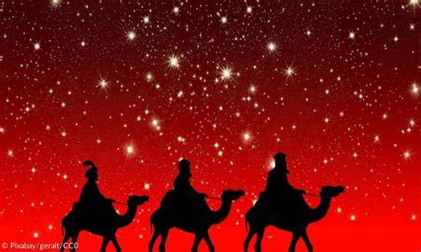 Illustration der Heiligen Drei Könige auf dem Weg nach Bethlehem