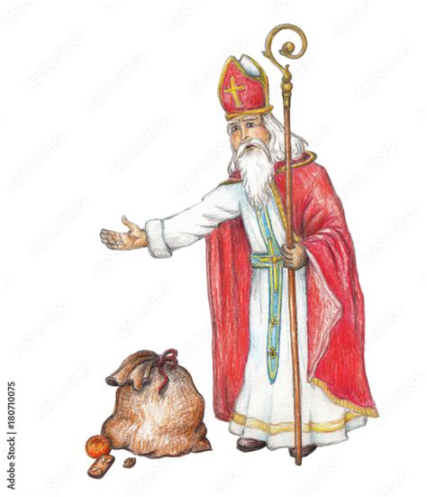 Illustration des Nikolaus mit Bischofsmütze und Weihnachtsmann mit Zipfelmütze