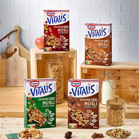 Illustration verschiedener Müsli‑Sorten: Granola, Porridge, Nussmischung
