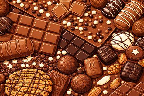 Illustration verschiedener Schokoladenmuster auf Desserttellern