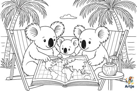 Illustration von Karlo KOALA mit Koffer und Freunden
