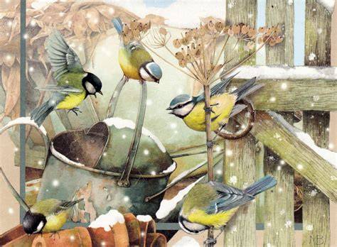 Illustration von Marjolein Bastin: Naturmotiv mit Vögeln