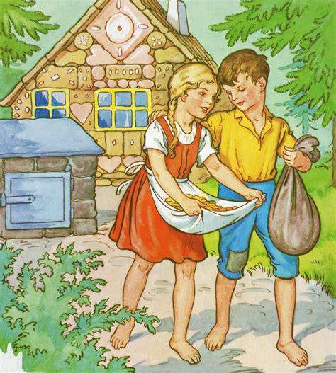 Illustrationen zu Hänsel und Gretel und ihr Haus aus Brot und Zucker