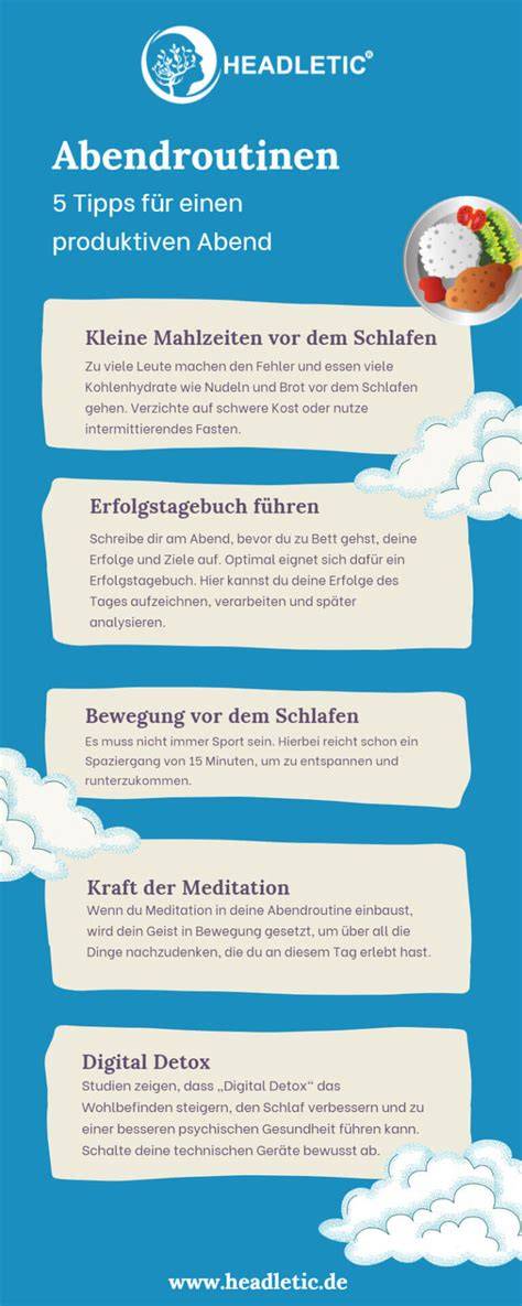 Infografik: Abendroutine zur Reduktion des Dawn-Phänomens (Essen, Bewegung, Messungen)