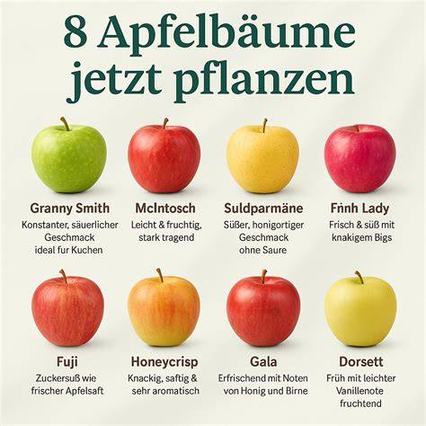 Infografik: Apfelsorten für Kuchen - Boskoop, Elstar, Braeburn mit Geschmack und Eignung