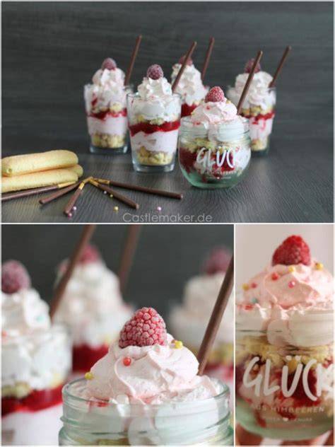 Infografik: Aufbau eines Schichtdesserts im Glas - Creme, Biskuit, Creme, Kakao