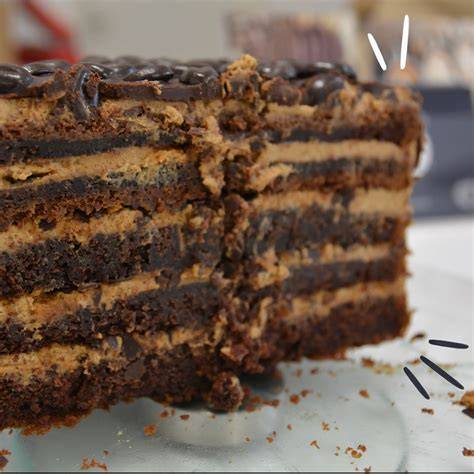 Infografik: Die einzelnen Schichten einer Kaffee-Schoko-Torte (Boden, Creme, Deko)