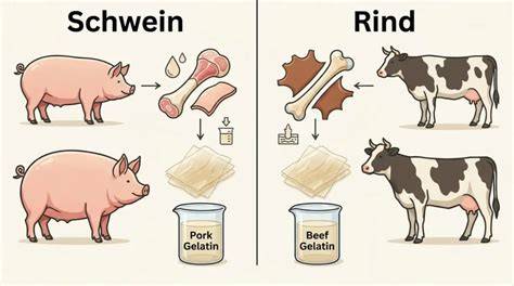 Infografik: Gelatinearten - Schwein, Rind, Halal Zertifizierung