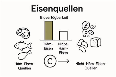 Infografik: Häm-Eisen vs. Nicht-Häm-Eisen, Einflussfaktoren auf Aufnahme
