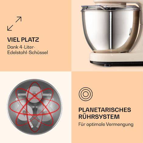 Infografik: Kriterien beim Kauf einer Küchenmaschine (Leistung, Rührsystem, Zubehör, Schüsselgröße)