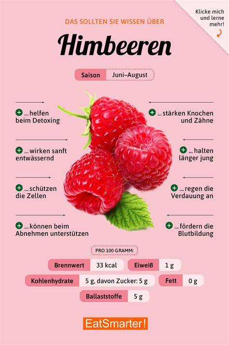 Infografik: Nährwerte von Himbeeren, Cashews, Datteln