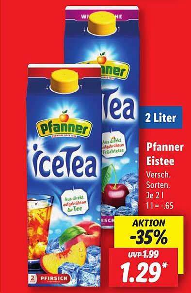 Infografik: Preisentwicklung und Angebotsarten für Pfanner Eistee bei Lidl (Standard vs. Zero)