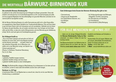 Infografik: Traditionelle Anwendung und Wirkung der Bärwurz Birnen Honig Mischung