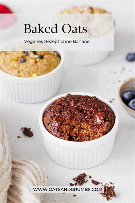 Infografik: Varianten von Schoko Baked Oats ohne Banane - Nüsse, Beeren, feste Schokoschicht