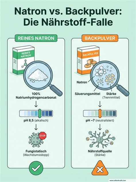 Infografik: Vergleich Backpulver vs Natron und Ersatzmöglichkeiten