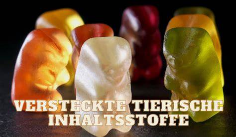 Infografik: Versteckte tierische Inhaltsstoffe in Süßwaren (Gelatine, Schellack, Karmin)
