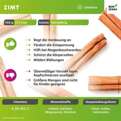 Infografik: Vorteile von Zimt bei Blutzucker, Entzündung und Antioxidantien