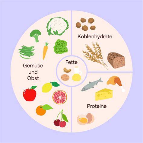 Infografik: Zusammensetzung der Ernährung bei PKU mit Fokus auf Eiweiß, Fett und Kohlenhydraten