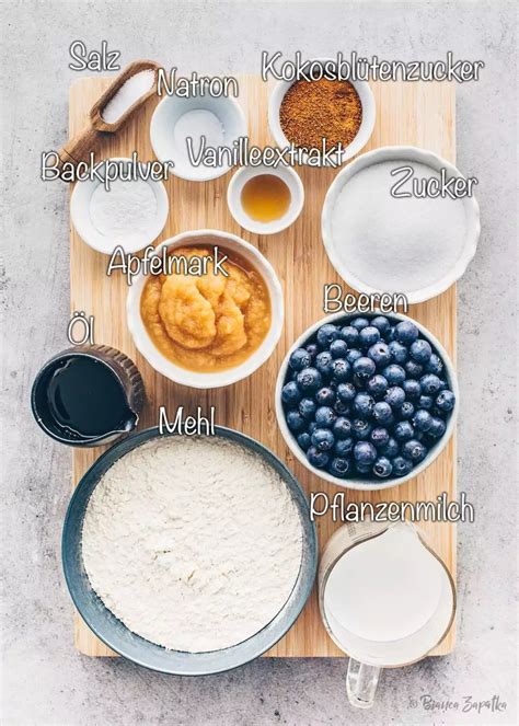 Infografik: Zutaten und Schritte für Zitronen-Blaubeer-Muffins mit Streuseln