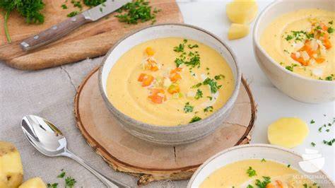 Infografik: Zutaten und Zubereitungsschritte der Kartoffelcremesuppe mit Trüffel