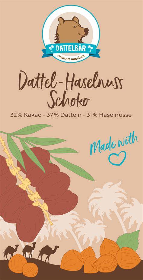 Infografik: Zutatenverteilung Haselnüsse 59%, Datteln 36%, Kakao 5%