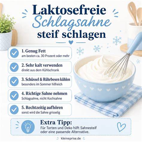 Infografik: optimale Temperatur, Fettgehalt und Schritte zum Sahneschlagen