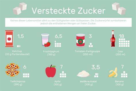 Infografik Lebensmittel mit viel verstecktem Zucker
