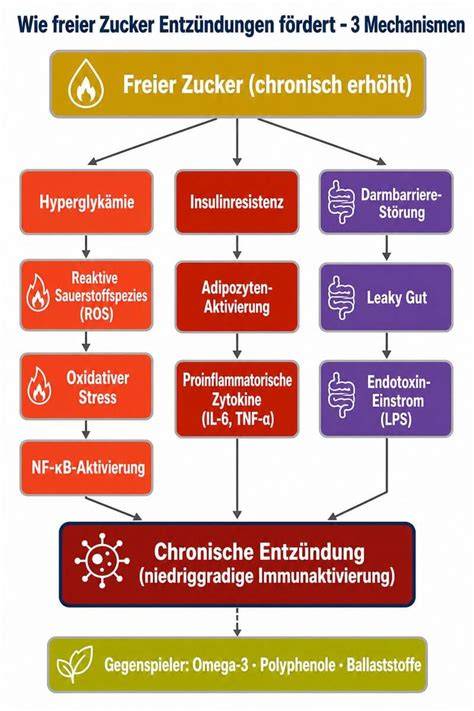 Infografik Mechanismen: wie Zucker Blutdruck erhöht (Insulin, Gewicht, Entzündung, Harnsäure)