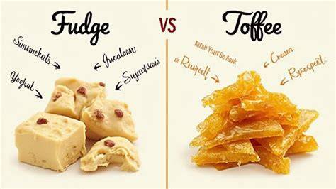 Infografik Unterschiede Karamell vs. Toffee vs. Fudge für Tortenfüllungen