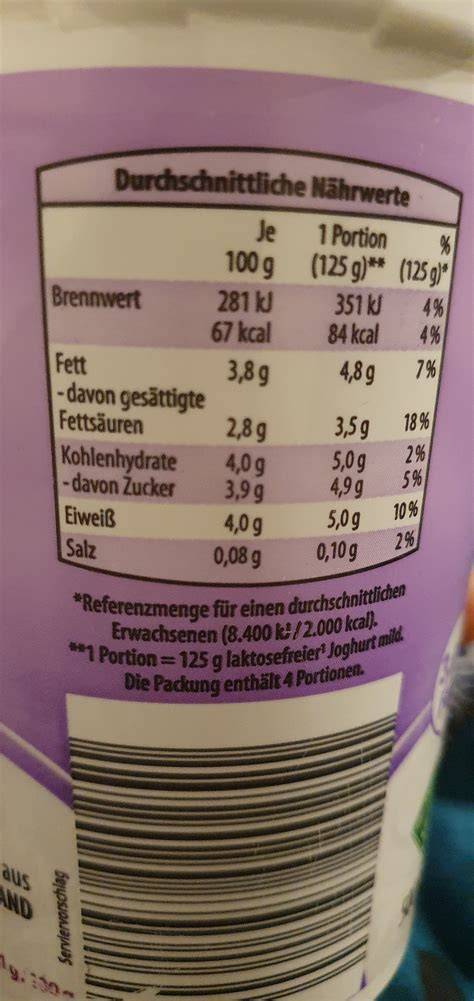 Inhaltsstoffe laktosefreier Joghurt