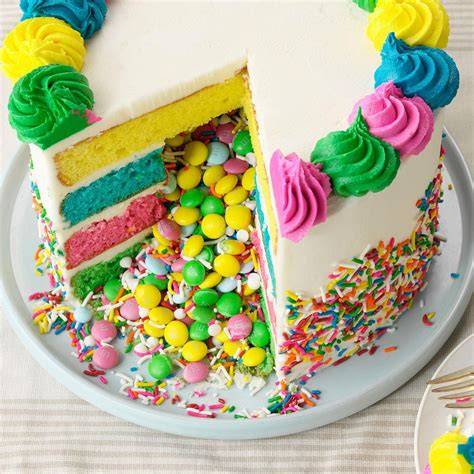Inside Surprise Cake: bunte Süßigkeiten beim Anschnitt