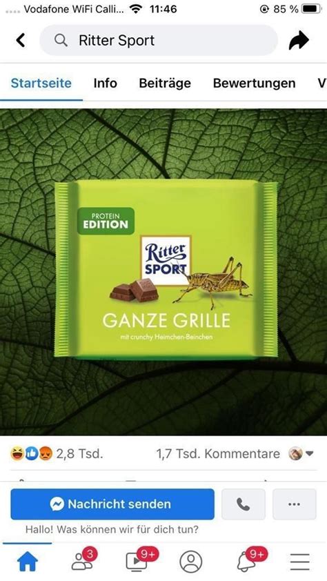 Instagram‑Post der vermeintlichen „Ganze Grille“ Schokolade