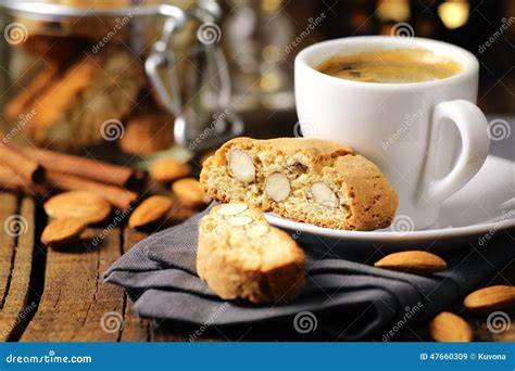 Italian cantuccini and amaretti with espresso