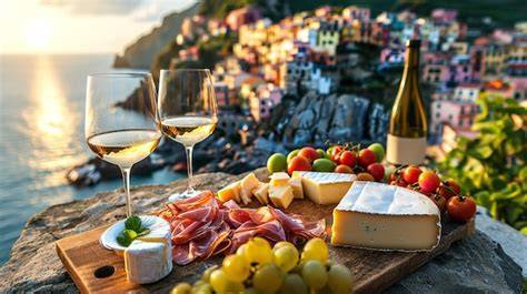 Italienische Spezialitäten mit Trüffelpesto und Wein