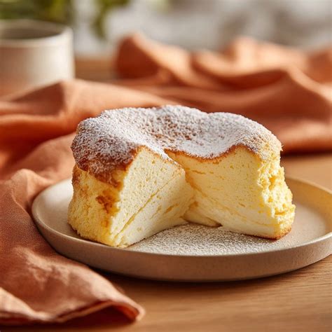 Japanischer Käsekuchen, Soufflé-Käsekuchen auf einem Teller