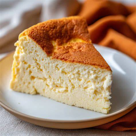 Japanischer Käsekuchen aufgeschnitten, wolkenweiche Textur