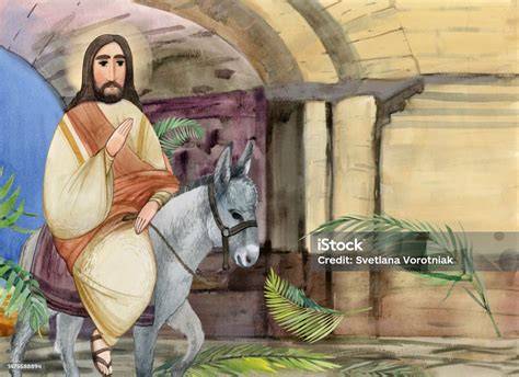 Jesus zieht auf einem Esel in Jerusalem ein, Palmzweige