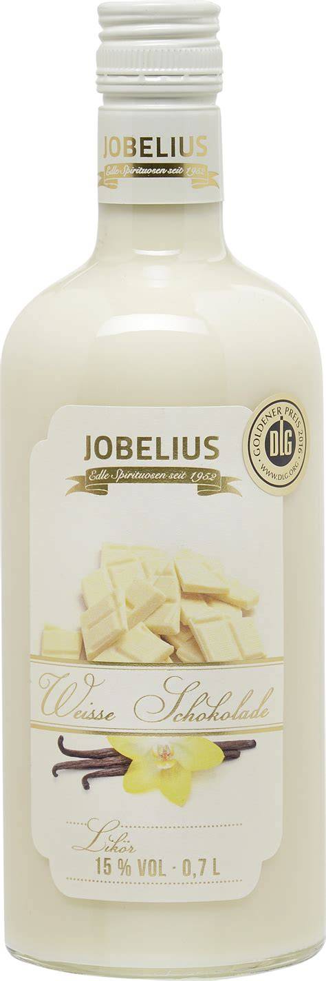 Jobelius Weiße Schokolade Likör Flasche und Glas