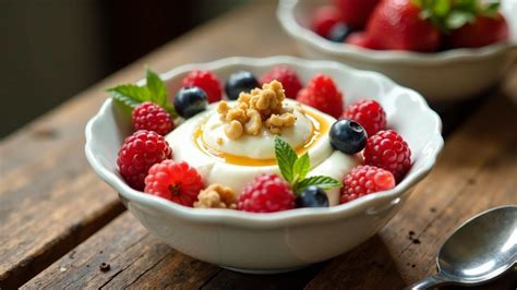 Joghurt- und Milchmädchen-Zutaten auf einem Tisch