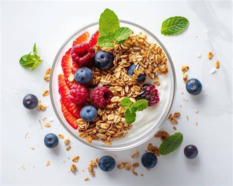 Joghurt-Bowl mit Beeren, Nüssen und Honig