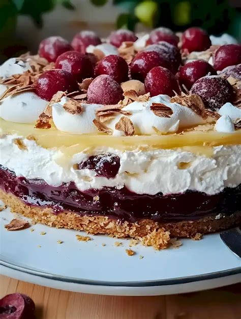 Johannisbeer-Dessert mit fluffiger Sahne und knusprigem Baiser