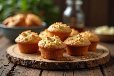Käse-Sahne-Torte und Muffins auf dem Kaffeetisch
