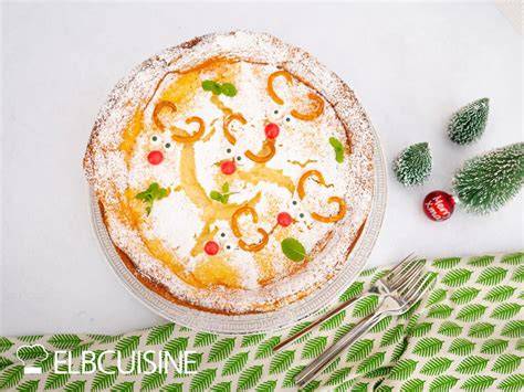 Käsekuchen als Schneelandschaft mit Brezel-Geweih und Zuckeraugen