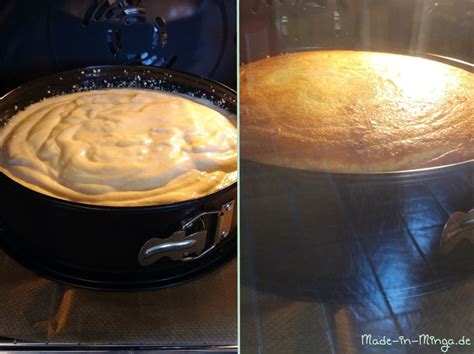 Käsekuchen im Ofen während des Backens