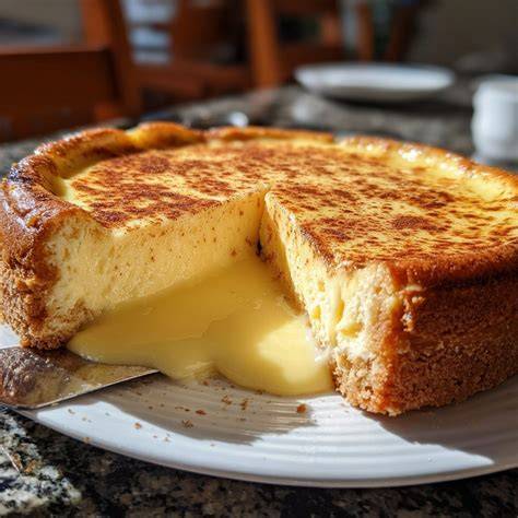 Käsekuchen im ausgeschalteten Ofen mit leicht geöffneter Tür zum Auskühlen