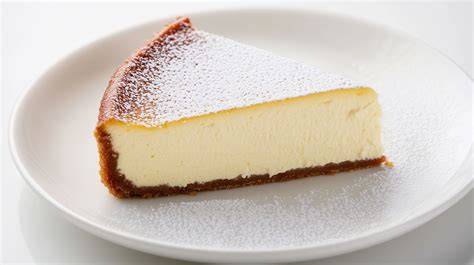 Käsekuchen mit Apfelmus auf weißem Teller angerichtet