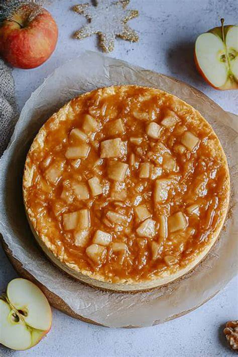 Käsekuchen mit Apfeltopping - festlich serviert, Social Media Inspiration